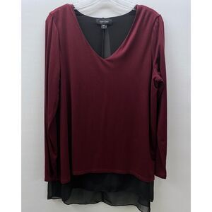 Karen Kane Women's Size L Long-Sleeve Layered Tunic Top Burgundy Red Open Back